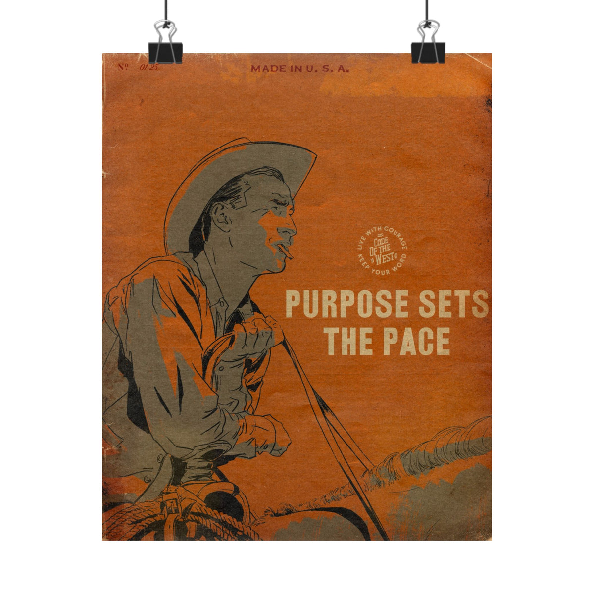 Vintage Cowboy Motivational Poster - 'Purpose Sets The Pace' Wall