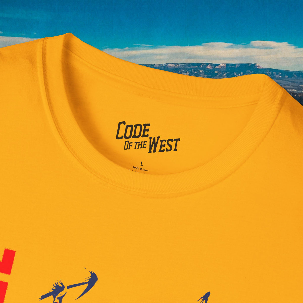 Gold Spirit of ’76 shirt neckline and COTW neck print