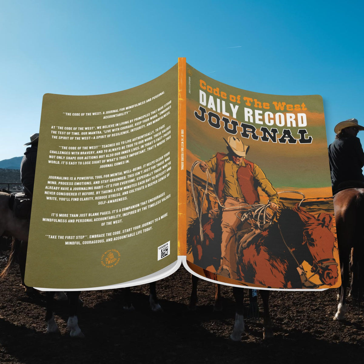Daily Record Journal opened to show the illustrated front and back covers