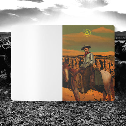Open Daily Record Journal showing an interior cowboy art print