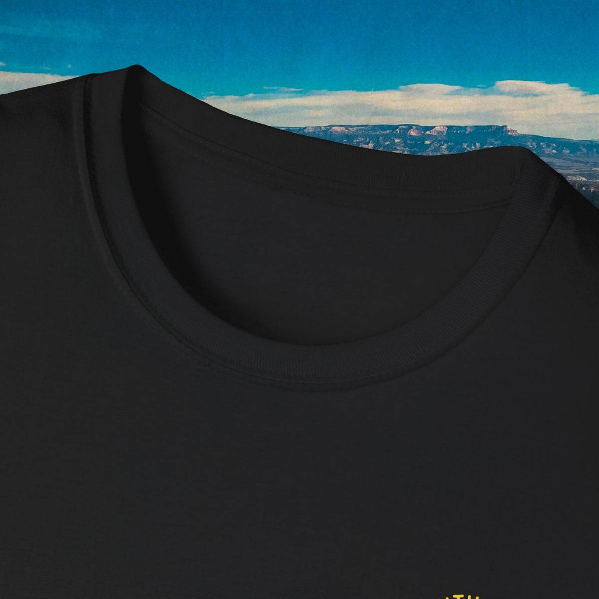 Close-up of the black Bandit Transportation shirt neckline