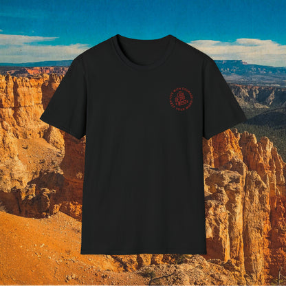 Black Let Him Buck shirt showing its small circular chest mark