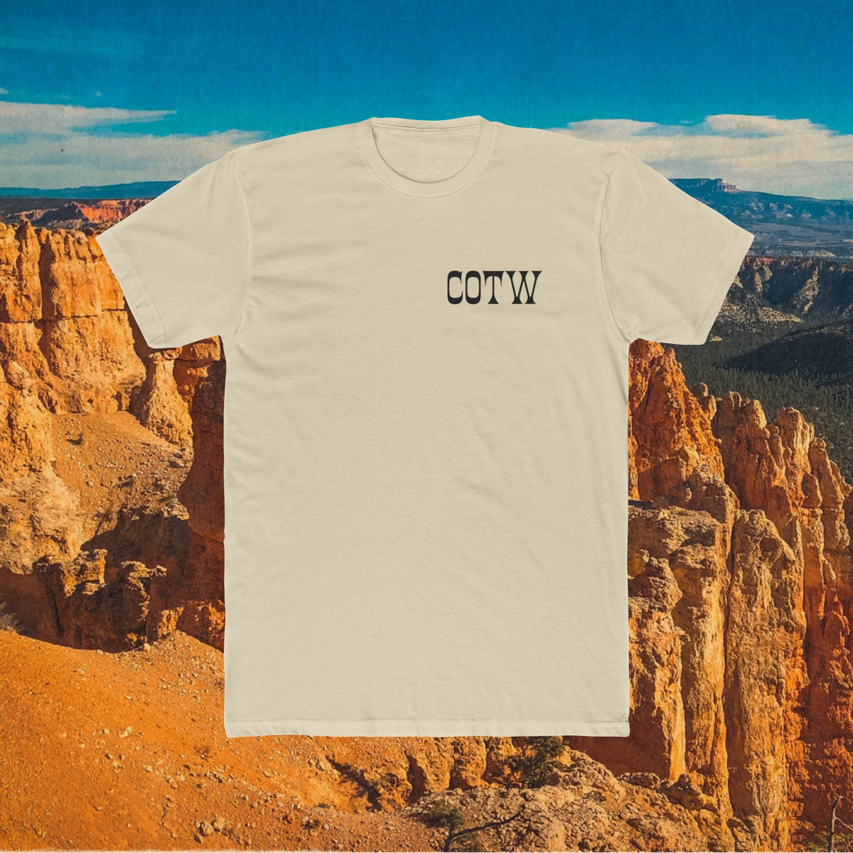 Natural Never Corner Something Meaner Than You shirt showing its small COTW chest print