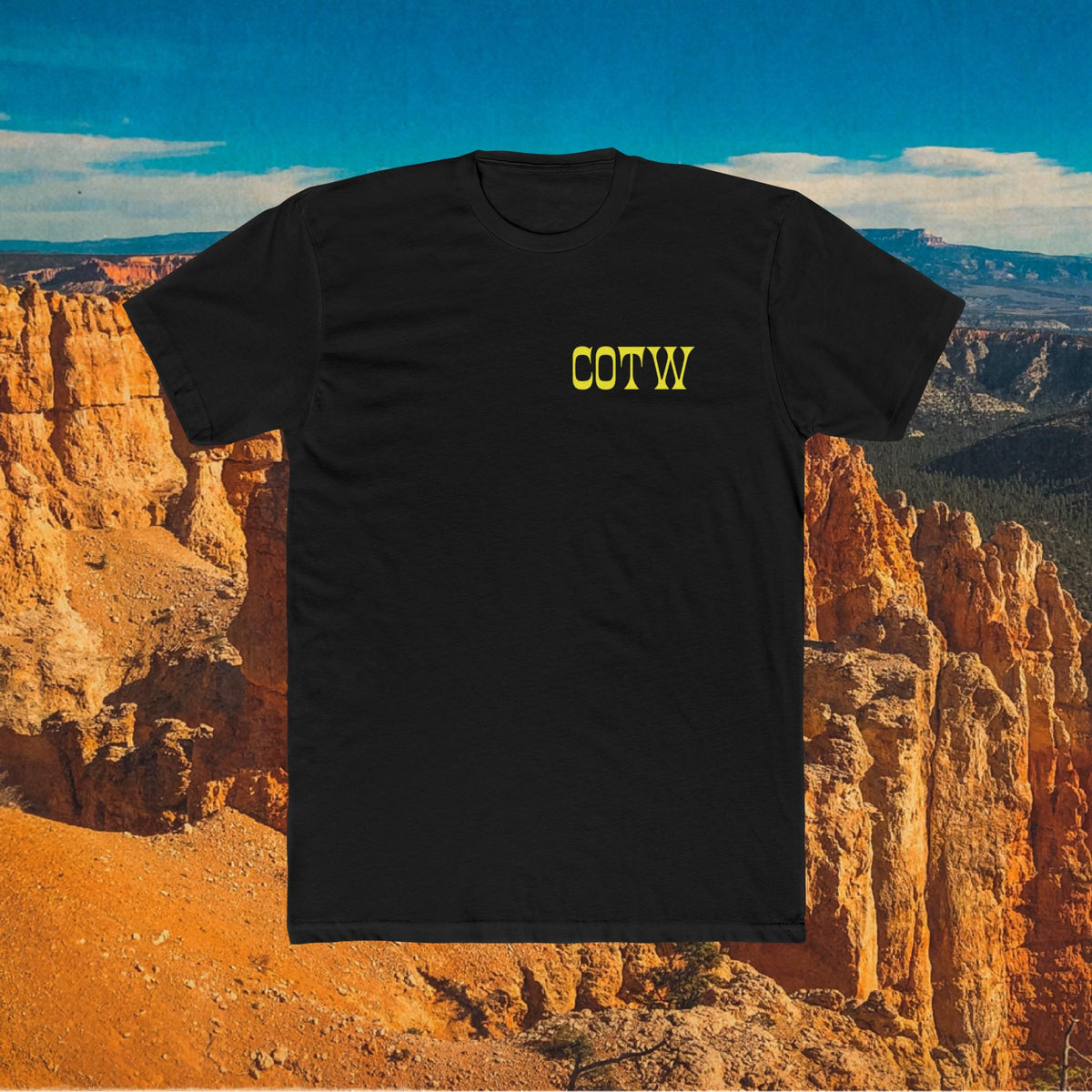 Black Never Corner Something Meaner Than You shirt showing its small yellow COTW chest print