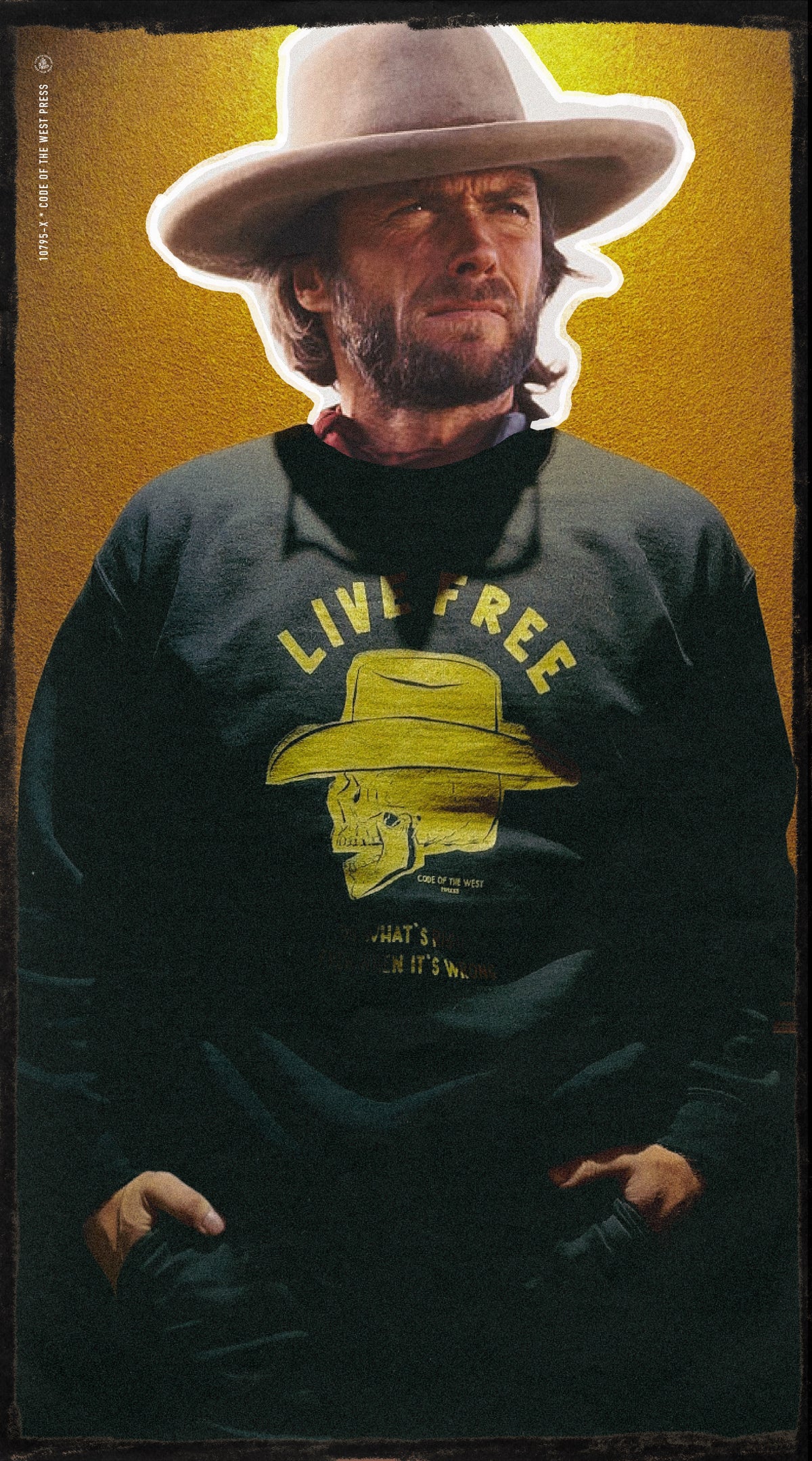 Man in a cowboy hat wearing the black Do What’s Right sweatshirt