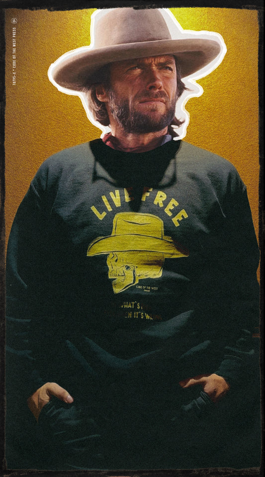 Man in a cowboy hat wearing the black Do What’s Right sweatshirt
