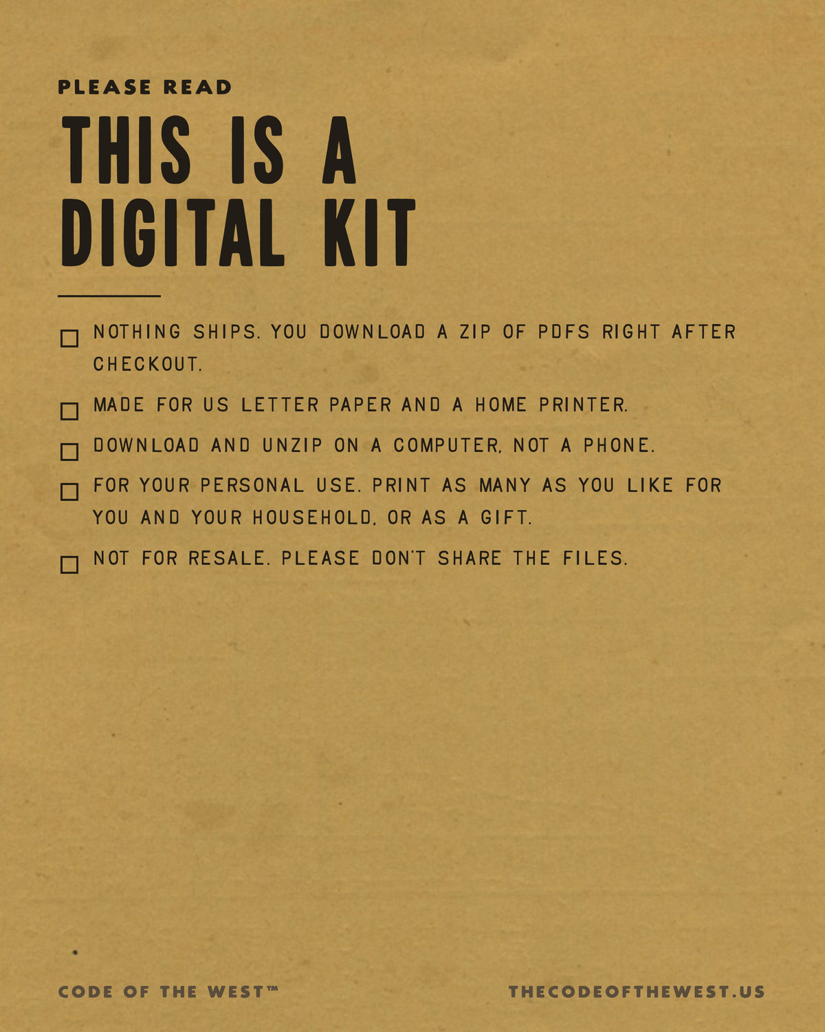 Working Book digital download notice: US Letter paper, personal use, and no physical item shipped