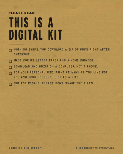 Working Book digital download notice: US Letter paper, personal use, and no physical item shipped
