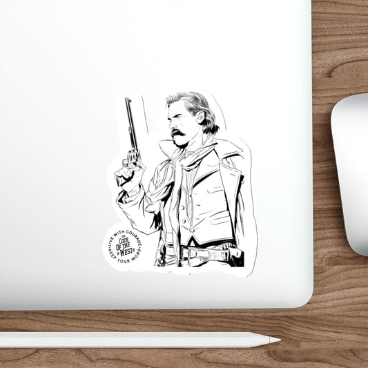 Smoke Wagon western gunfighter sticker applied to a laptop lid