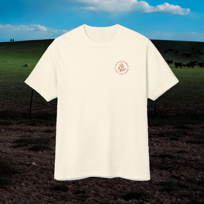 Faded cream Western Grit shirt showing its small circular chest mark