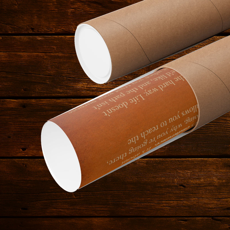 Purpose Sets the Pace written reflection print rolled beside a cardboard mailing tube